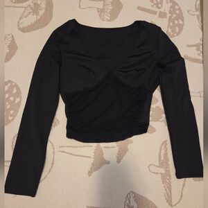 Black V Neck Long Sleeve With Sheer Bottom